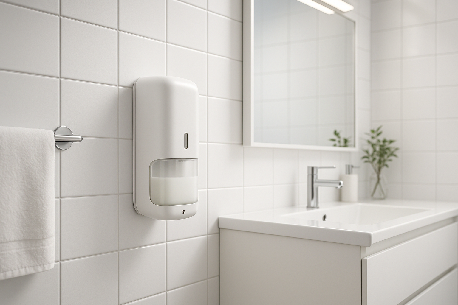 bathroom with a automatic soap dispenser